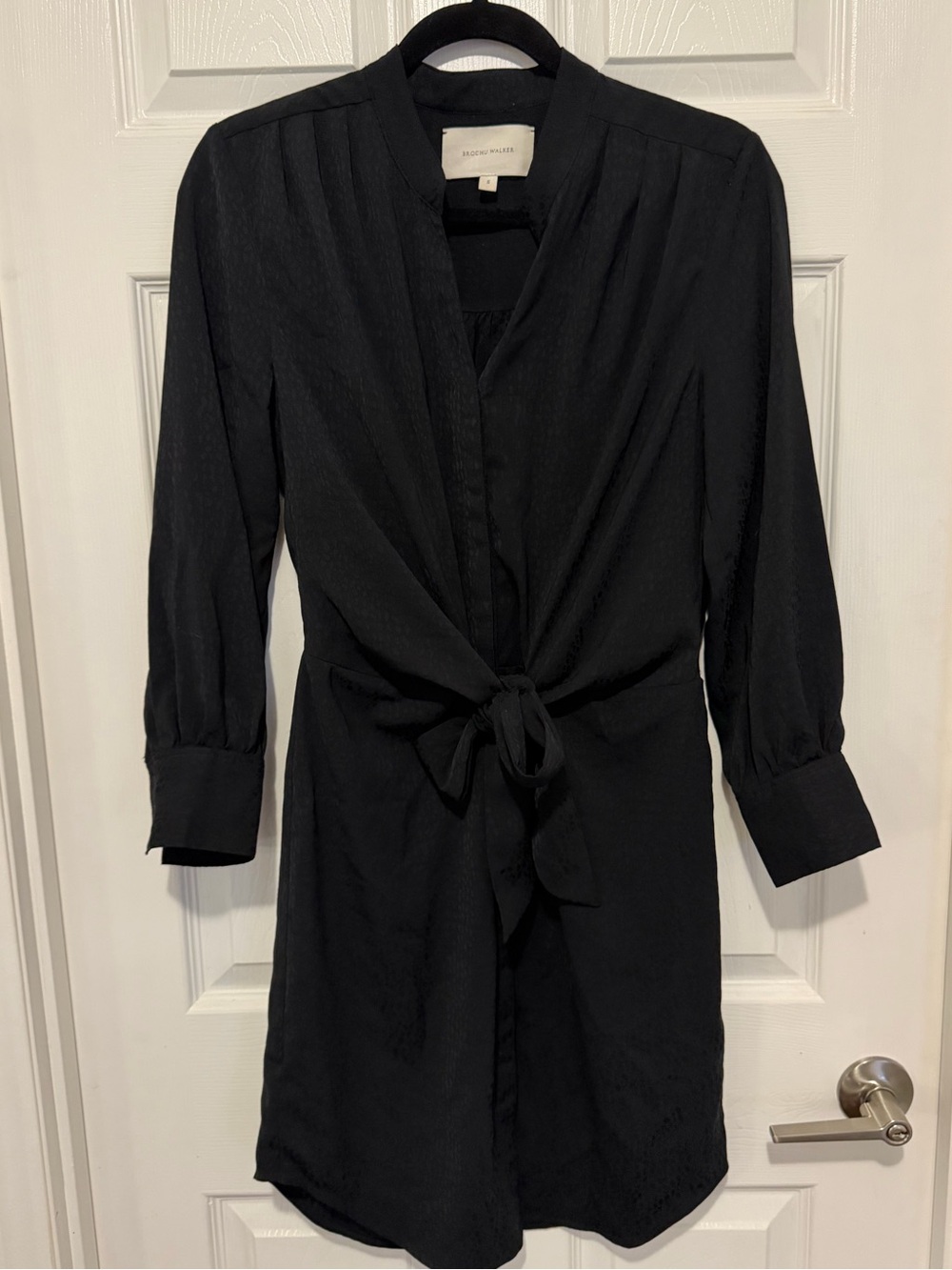 Brochu Walker Black Long-Sleeve Tie-Front Shirt Dress *flaw on cuff